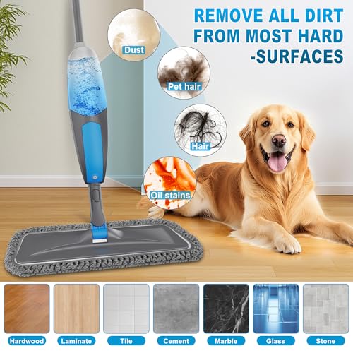 BPAWA Spray Mops for Floor Cleaning - Microfiber Wet Dry Dust Mop for Hardwood Laminate Wood Tile Vinyl Floors with 3 Washable Pads fit for Swiffer PowerMop
