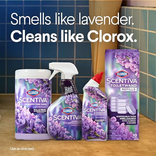 Clorox Scentiva ToiletWand Toilet Cleaner Refills, Lavender and Jasmine, Disposable Toilet Brush Scrubbing Pads, Eliminates Hard Water and Lime Stains 2X Faster than Using a Manual Brush, 10 Count