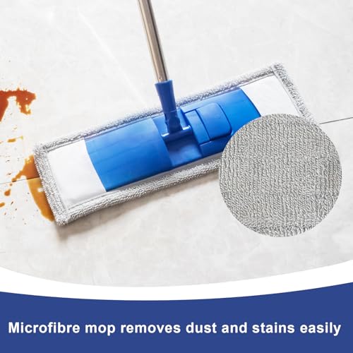 17" Microfiber Mop for Hardwood Floor Cleaning,Mops with 50" Stainless Steel Pole, 1 Reusable & Washable Mop Pad, Wet & Dry Use for Hardwood, Tile, Marble and Vinyl Floors