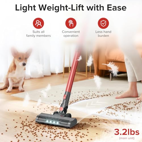 Tipdiy Cordless Vacuum Cleaner with Self-Standing, 40KPA Stick Vacuum Cleaners for Home, 8-in-1 Lightweight Rechargeable Vacuum, 7-Layer Filtration,Ideal for Carpet, Pet Hair, Hardwood Floors