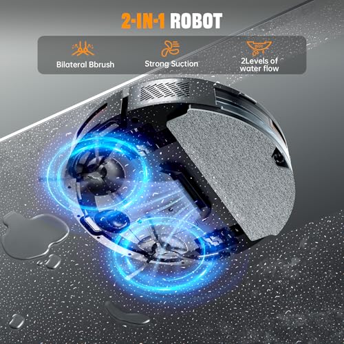 XIEBro Robot Vacuum and Mop Combo, 6500Pa Strong Suction, 2 in 1 Robotic Vacuum with Gyro Inertial Navigation, 200 Min Runtime, App/Wi-Fi/Voice Control, Slim, for Pet Hair, Hard Floor, Carpet