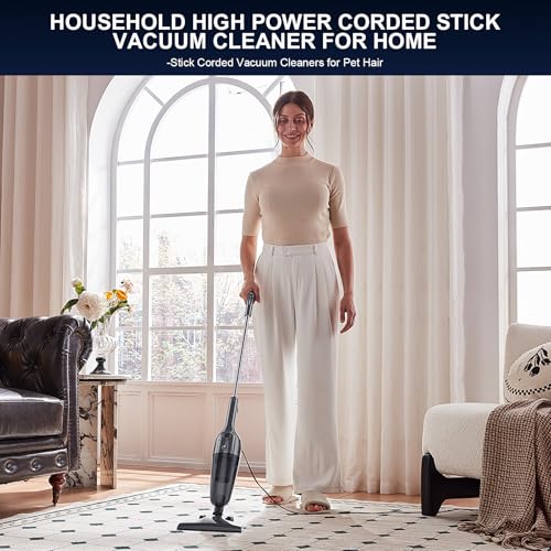 Cotiro Corded Stick Vacuum Cleaner, Lightweight High Power Handheld Vac with Crevice Tool for Home, Apartment, Carpet, Pet Hair & Hardwood Floors, Black