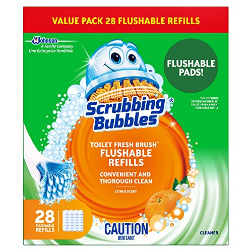 Scrubbing Bubbles Fresh Brush Toilet Cleaning System, Flushable Refills, Citrus Scent, 28 Brush Pads