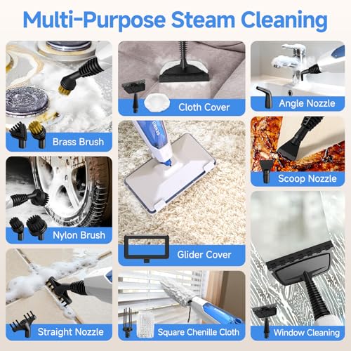 SENMO Steam Mop, 14-in-1 Detachable Steam Cleaner for Home and Floor, 1300W 228°F Deep Cleaning MultiPurpose Steamer with 14 Attachments for Floor, Tile, Grout, Furniture, Carpet, Wall (Blue)