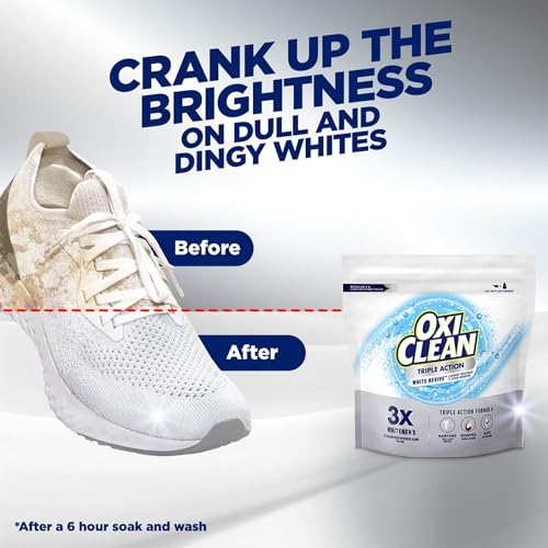 OxiClean Triple Action White Revive Laundry Whitener and Stain Remover Powder, Use with Detergent, Whitens and Brightens Clothes, Removes Tough Stains, Color Safe, Chlorine Free, 6.5 lbs