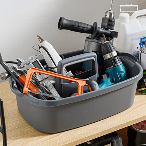 Haundry Large Cleaning Caddy with Handle, Tool Storage Basket Organizer, Sturdy Pail Bucket Organizer, Household Bucket for Cleaning Supplies - Gray