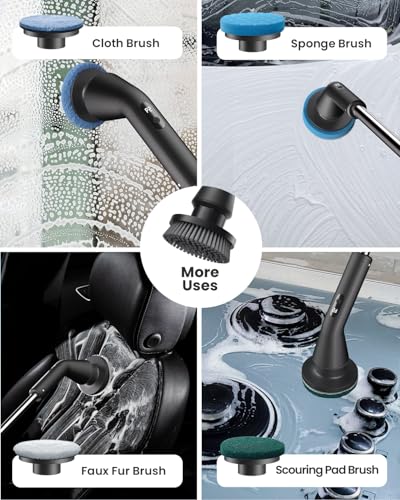 Leebein Electric Spin Scrubber, 2026 Upgraded Cordless Cleaning Brush Bathroom Scrubber, IPX7 Waterproof Electric Scrubber with 7 Brush Heads, Extendable Long Handle Power Scrubber for Bathtub Floor