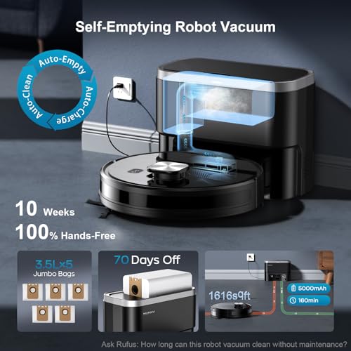 MAMNV Robot Vacuum and Mop, 11500 Pa Suction, 3-in-1 Robotic Vacuum with Smart LiDAR Navigation, 90 Day Self-Emptying,160 Min Runtime,App/Alexa/Voice Control, Ideal for Pet Hair, Carpet & Hard Floor