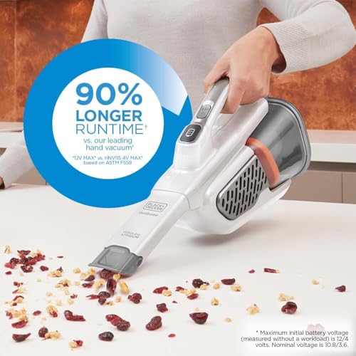 BLACK+DECKER Dust Buster Hand Held Vacuum Cordless Rechargeable, Portable Vacuum for Car, Extended Runtime, Powerful Suction, Extra Long Crevice Tool, AdvancedClean+ (HHVK320J10)