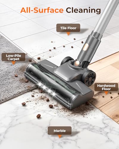 N8 Cordless Vacuum Cleaner,Lightweight Stick Vacuum with Powerful Suction,2200mAh Battery,40 Mins Runtime, Self-Standing,Rechargeable Vacuum Cleaners for Home Hardwood Floor Carpet Hair (Champagne)