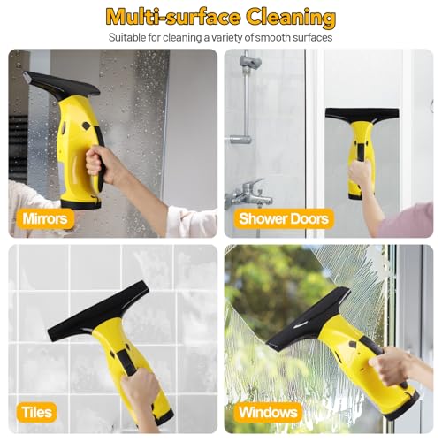 Rechargeable Window Vac, Electric Window Vacuum Squeegee, with 11 in. and 6.7 in. Squeegee Blades, Cordless Window Vacuum Cleaner Set for Cleaning Windows, Shower Doors, Mirrors, Tiles