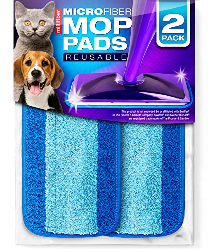 Millifiber Reusable Mop Pads for Swiffer WetJet Mops (2 Pack), Blue