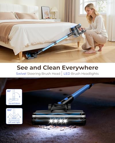 UML0 N8 Cordless Vacuum Cleaner,Lightweight Stick Vacuum with Powerful Suction,2200mAh Battery,40 Mins Runtime, Self-Standing,Rechargeable Vacuum Cleaners for Home Hardwood Floor Pet Hair (Cobalt)