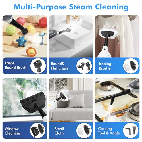 Poazork Steam Mop - All-in-one Detachable Floor Steamer with 11 Accessories, Multipurpose Steamer for Hardwood Floors, Clothes,Windows,Tiles,Carpet, Powerful Handheld Steam Cleaner for Home Use