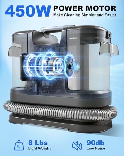 Portable Carpet Cleaner Machine,Carpet & Upholstery Cleaner Machine,15KPA Portable Small carpet Cleaner with Powerful Suction,Handheld Carpet Cleaner with 3 Brushead,portable Carpet cleaner for Pets