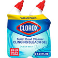 Clorox Toilet Bowl Cleaner Clinging Bleach Gel, Kills 99.9% of Bacteria and Viruses, Ocean Mist, 24 Fl Oz, Pack of 2