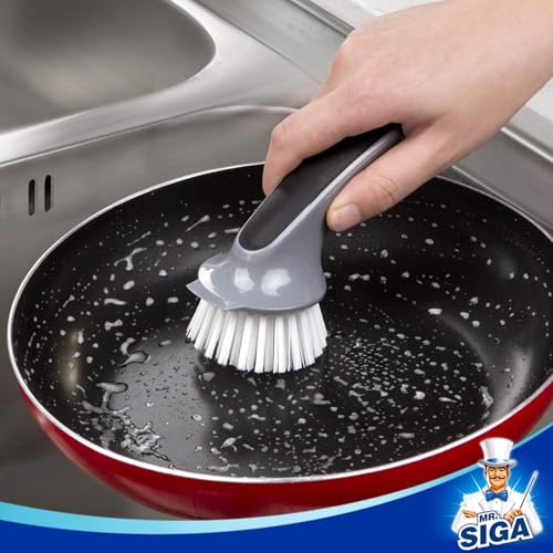 MR.SIGA Pot and Pan Cleaning Brush, Dish Brush for Kitchen, Gray, Pack of 2