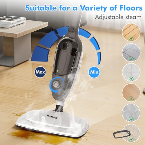 Poazork Steam Mop - All-in-one Detachable Floor Steamer with 11 Accessories, Multipurpose Steamer for Hardwood Floors, Clothes,Windows,Tiles,Carpet, Powerful Handheld Steam Cleaner for Home Use