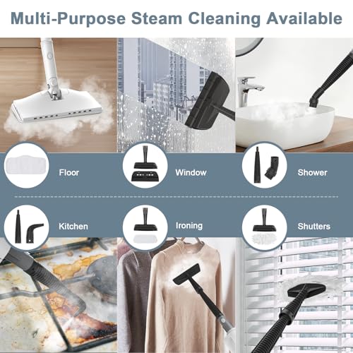 6-in-1 Steam Mop, 1200W Rotated Steam Cleaner for Home, 2 Modes, 400ML Removable Tank, 23FT Power Cord, 2 Pads, Multi-Surface Steamer for Hard Floor, Laminate Floor, Tiles Cleaning (Lily White）