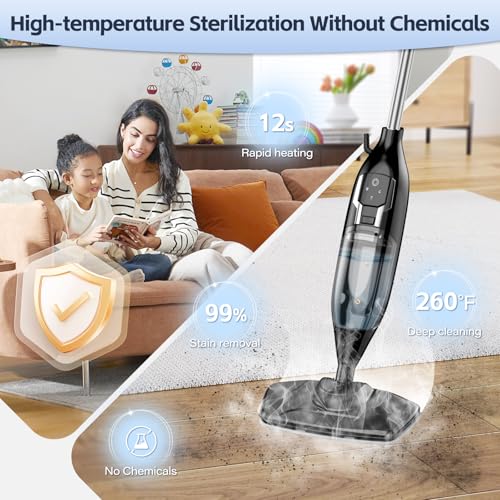 Steam Mop, 12-in-1 Powerful Handheld Steam Cleaner Detachable Steam Mops for Floor Cleaning, 565ML Removable Tank, 23FT Power Cable, MultiPurpose Steamer for Hardwood, Tile, Grout, Furniture