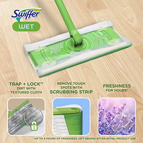 Swiffer Sweep + Mop, Wet Pads Refill, Floor Cleaner for Dirt, Dust, Hair, Cleaning Cloths for Mopping Home, Bathroom, Kitchen, All Purpose Multi-Surface Floor Wipes, Lavender, 24ct