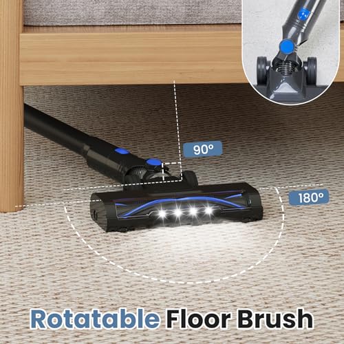 NEWBULIG Cordless Vacuum Cleaner, Lightweight Stick Vacuum for Home with Anti-Tangle and LED Lights, Powerful Rechargeable Wireless Cleaners for Hardwood Floors Carpet Pet Hair