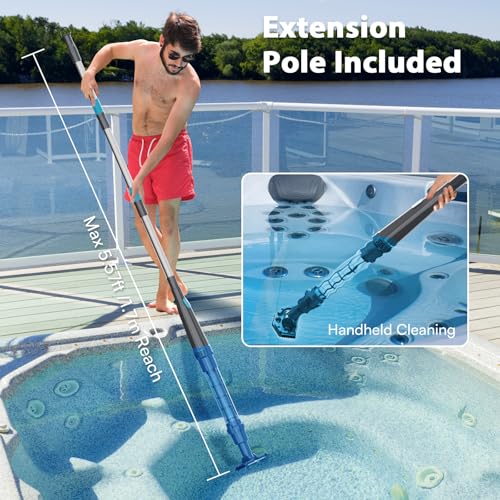 PoolMr Handheld Pool Vacuum for Above Ground Pool & Hot Tub Vacuum, with 2 Brush Heads, 90 Mins Running Time, 13.2 Gallons/Min Powerful Suction, Ideal for Cleaning Debris and Sand Underwater, Black