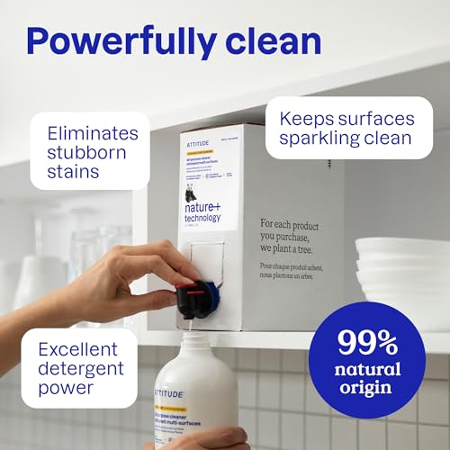 ATTITUDE All Purpose Cleaner Spray, EWG Verified, Vegan, Made with 94% Plant-Based Ingredients, Streak-Free for Kitchen, Bathroom, Glass & More, Citrus Zest Scent, 27.1 Fl Oz