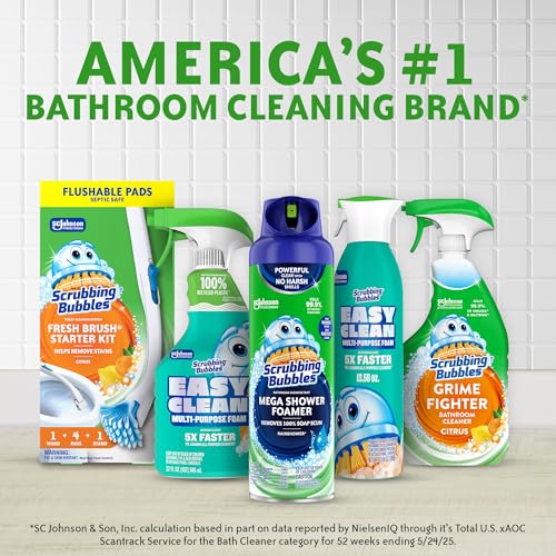 Scrubbing Bubbles Fresh Gel Toilet Bowl Cleaning Stamps, Automatic & Continuous Bathroom Toilet Cleaner Helps Prevent Limescale & Rings, Rainshower Scent, 1 Dispenser with 6 Stamps (6 Count)
