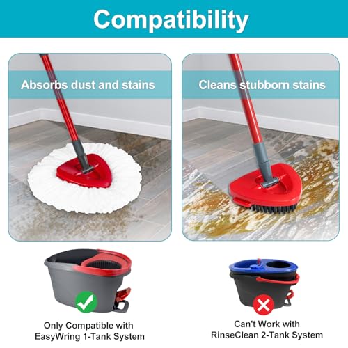 Spin Mop Replace Head, Base, Mop Handle Replacement for OCedar EasyWring 1 Tank System, Include 2 Microfiber Mop Head Replacement, 1 Sturdy Iron 30-58" Mop Handle, 1 Scrubber Head, 1 Spin Base