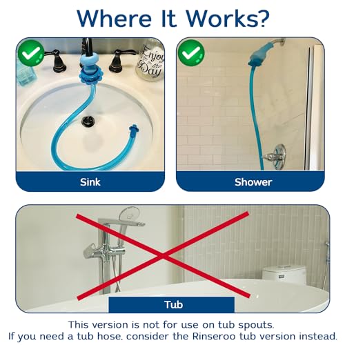 Rinseroo: "Shower Cleaning Thing"–Slip-On Handheld Hose Attachment for Fast, Mess-Free Shower Wall Rinsing–6 Ft Hose, Fits Up to 5" Shower Head –Temporarily Converts Standard Shower into Handheld
