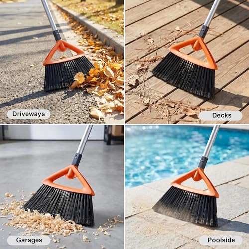 CLEANHOME Outdoor Brooms for Sweeping Patio, Commercial Grade Heavy Duty Broom with Stiff Bristle for Sweeping Garage,Deck,Kitchen,Straw, Outside Broom for Cleaning Pet Hair,Weeds,Leaves,Grey