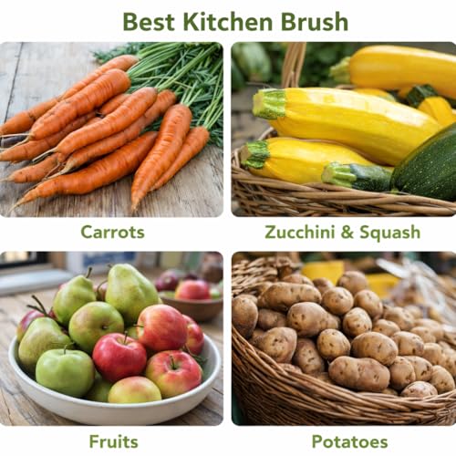 LIBMAN Vegetable Brush Scrubber for Food - 3 Pk Veggie Scrubber with Handle - Fruit Produce Mushroom Potato Brush - Natural Tampico Fibers, Firm Soft Bristles, Gentle on Produce; Tough on Dirt