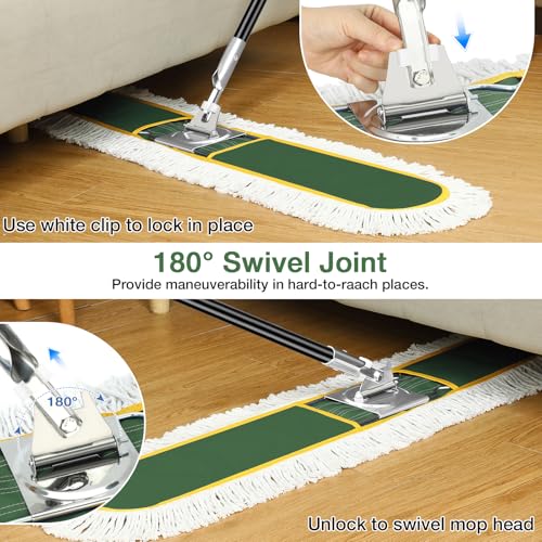 48" Commercial Dust Mop for Floor Cleaning with 2 Cotton Mop Pads