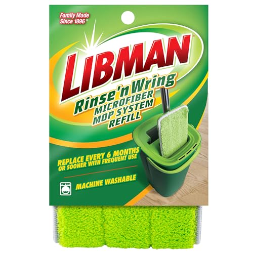 Libman Rinse 'n Wring Mop and Bucket System Refills | Microfiber Floor Mop | Hardwood Floor Cleaner | Wet & Dry Mop | 6 Total Microfiber Refill Pads