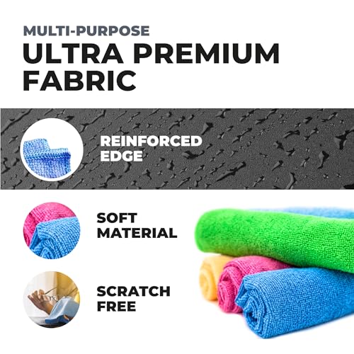 Fabricube Turkish Microfiber Cleaning Cloth of 4 Colors | 20% Polyamide for Elevated Liquid Suction | Must Have Drying Supply for Kitchen and Home Accessories | Rags with Reinforced Edges, Pack of 8