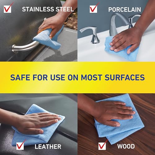 Quickie Microfiber Cleaning Cloth 14 x 14 Inches Blue Pack of 24 Washable and Reusable Ideal for Multi-Surface Indoor/Outdoor Dusting and Polishing