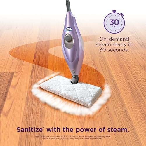 Shark Steam Pocket Mop with 2 Washable Double-sided Pads, Steam Sanitization, Swivel Steering, Lightweight, Steam Cleaner for Sealed Hard Floors, Hardwood, Marble, Tile, Purple, S3501