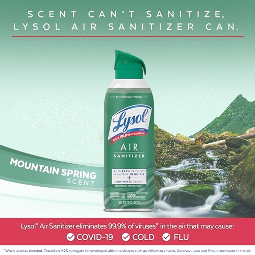 Lysol Air Sanitizer Spray with Bacterial Odor Eliminator for Home & Office, Sanitizing Air Spray, Air Freshener Alternative, Mountain Spring Scent, 10 oz (Pack of 3)
