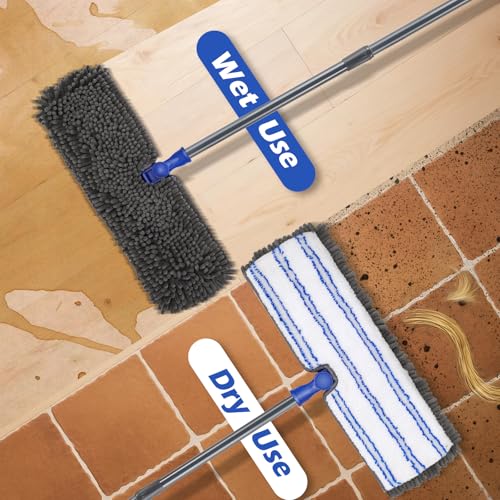 Two Sided Dust Mop Floor Cleaning System, MASTERTOP 360 Microfiber Mop with Stainless Steel Handle,Wet Dry Mop,Flat Flip Mops for Hardwood, Laminate, Vinyl, Tiles,4 Washable Mops Pads