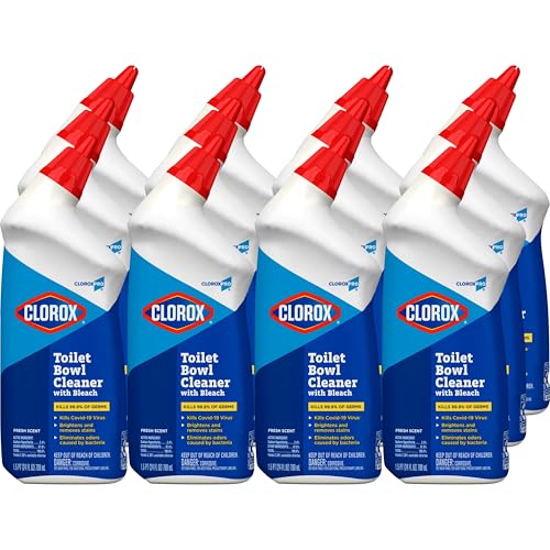 CloroxPro Toilet Bowl Cleaner with Bleach, Clorox Automatic Toilet Cleaner, Kills Germs and Removes Stains, Fresh Scent, 24 fl. oz., Pack of 12