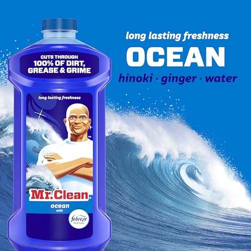 Mr. Clean All Purpose Cleaner, Mop Soap, Floor Cleaner for Mopping Home, Bathroom, & Kitchen, Cleaning Liquid for Mop & Bucket, Cleaning Supplies, Multi-Surface Dilutable, Ocean, 41oz