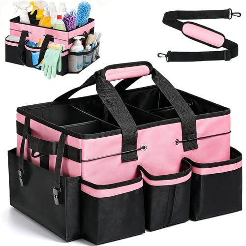 Wearable Large Cleaning Caddy Bag with Dividers, Household Cleaning Caddy for Cleaning Supplies Organizer Car Wash, Cleaner Tote Detailing Bag with Shoulder Strap and Handles for Housekeeper Storage