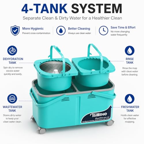 2026 Upgraded Easy-Use Spin Mop for Cleaner, Clean & Dirty Water Separation Mop Bucket for Pet & Family Homes,360° Swivel Wheels, Safe for Hardwood & Tile, Adjustable Handle,6 Reusable Mop Heads