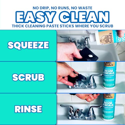 Uncle Todd's 16 oz Heavy Duty Hard Water Stain Remover & Soap Scum Remover for Shower - All Purpose Bathroom Cleaner Works on Glass Doors, Tiles, Bathtub, Toilet & Sink - Bleach-Free Mint Paste