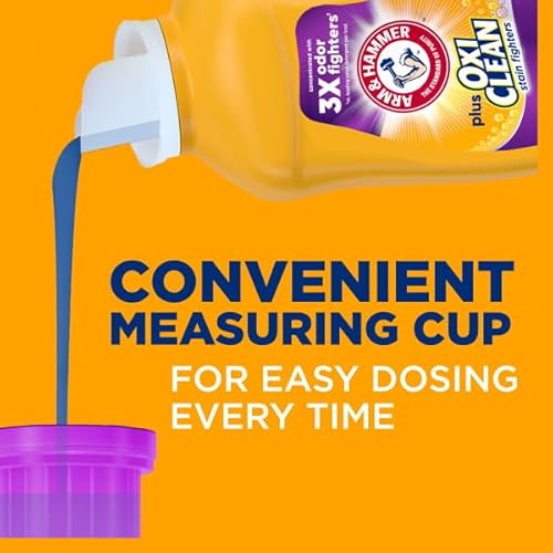 ARM & HAMMER Plus OxiClean with Odor Blasters Liquid Laundry Detergent, Laundry Odor Remover, Attacks Stains, Fresh Burst Scent, 74 Loads, 96.2 Fl Oz