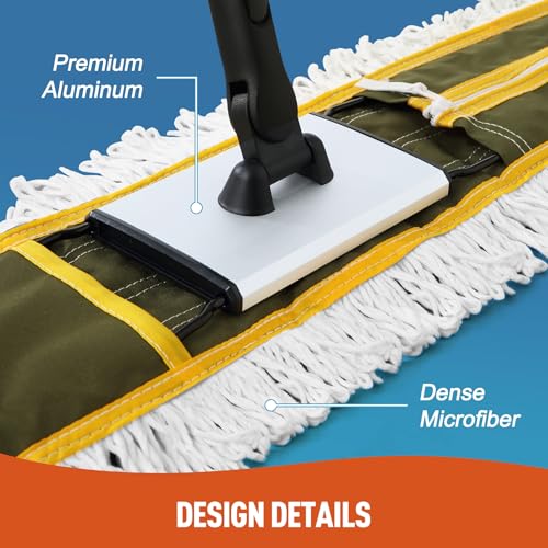 CLEANHOME 36" Commercial Dust Mops for Floor Cleaning Heavy Duty Floor Duster Mop with Long Handle Hotel Gym Household Cleaning Supplies for Hardwood, Tiles, Marble Floors (Green)