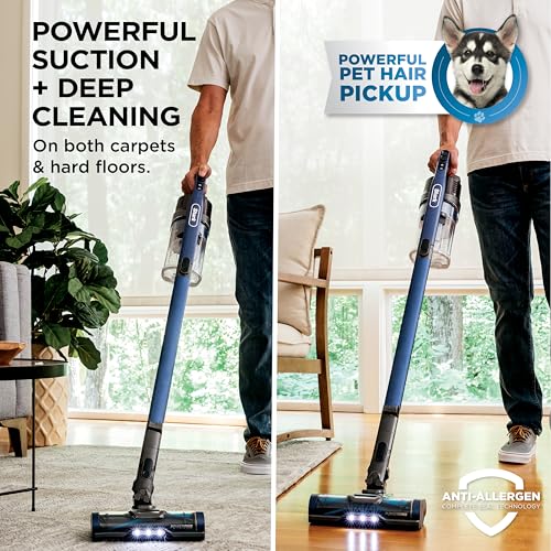 Shark Cordless Vacuum Cleaner with HEPA Filter, Lightweight, Portable, Rechargeable, Powerful Pet Hair Pickup, Removable Handheld, Crevice Tool, Dusting Brush, 50-min Runtime, Blue, IZ363HT