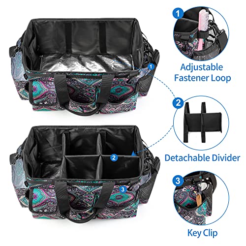 LoDrid Large Wearable Cleaning Caddy Bag with Detachable Divider, Cleaning Supply Tote Organizer with Handles and Adjustable Shoulder Strap for Cleaners & Housekeepers, Totem
