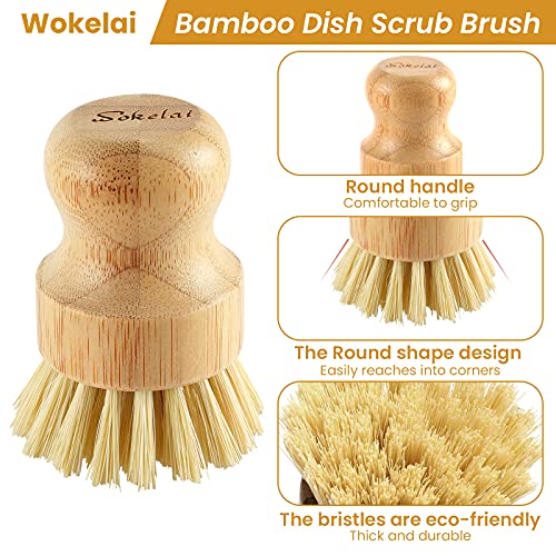 Bamboo Dish Scrub Brushes Set for Kitchen - Wooden Cleaning Scrubbers Brushes, Eco-Friendly Natural Dishes Washing Brush for Dishwashing Cast Iron Pots Pans Skillet Vegetables Sink, Set of 2
